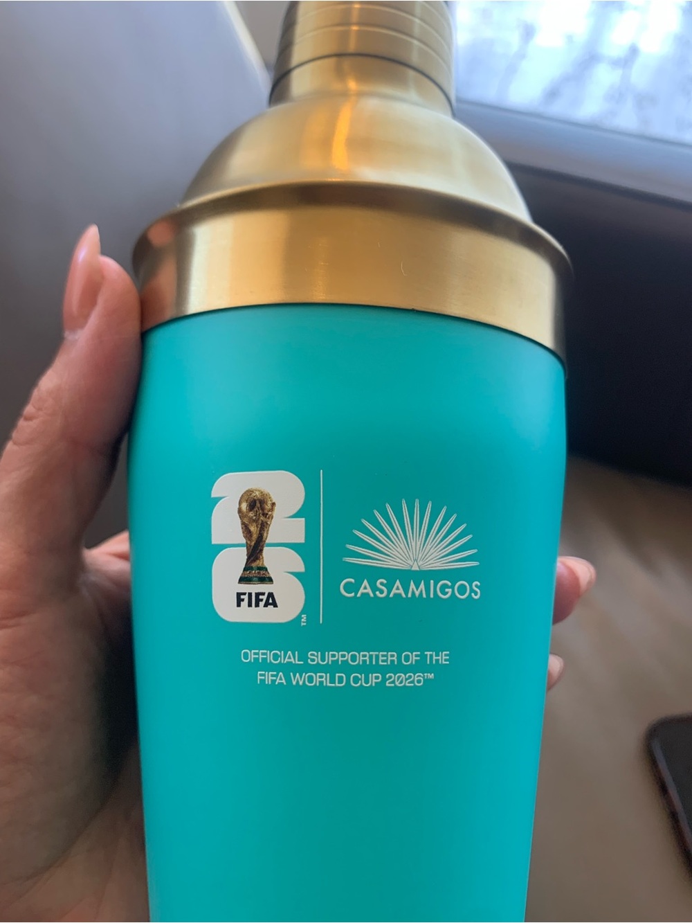 FIFA World Cup 2026 Turquoise and Gold Stainless Cocktail Shaker by Casa Amigos